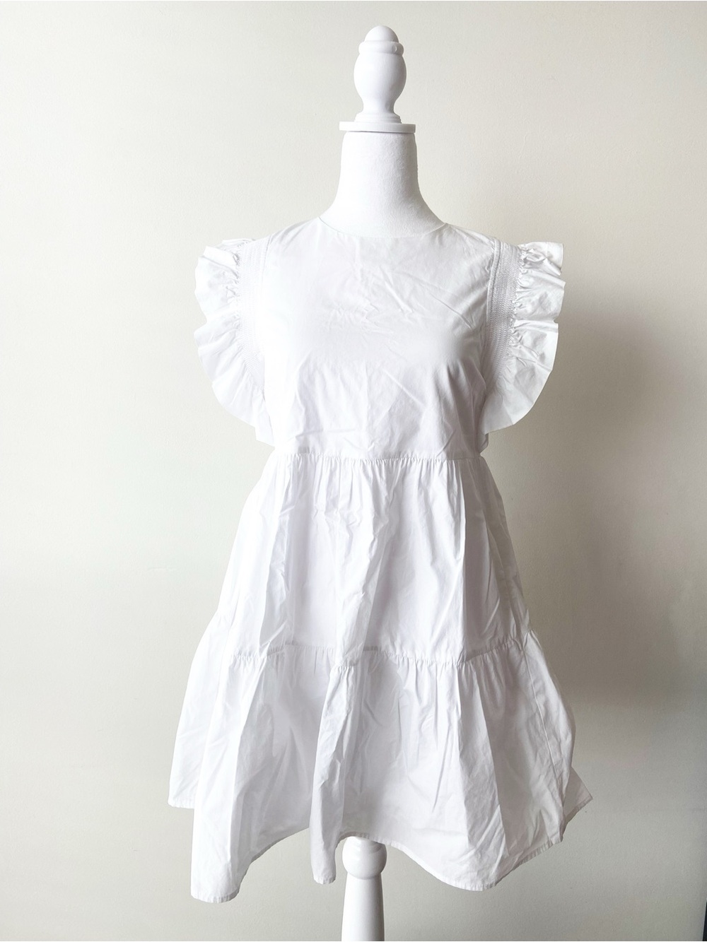 English Factory White Ruffle Sleeve Cotton Dress Size XS